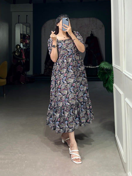 Black digital print layered frock main image 1