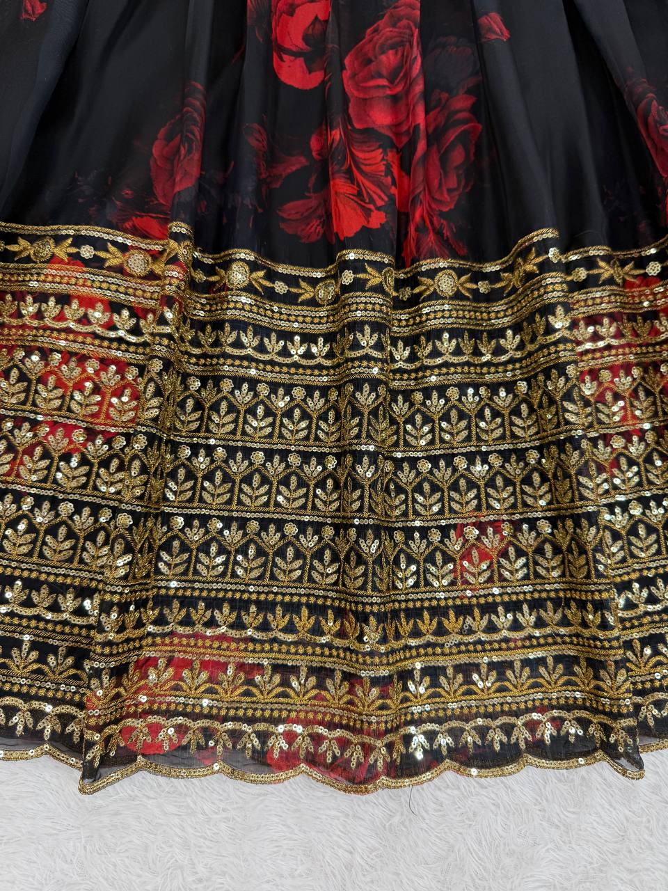 Black Tabby Organza Digital Print Lehenga Choli Set with Thread & Sequin Work – With Dupatta ClothsVilla