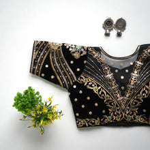 Load image into Gallery viewer, Black Taffeta Silk Blouse with Golden Embroidery and Sequin Touch ClothsVilla