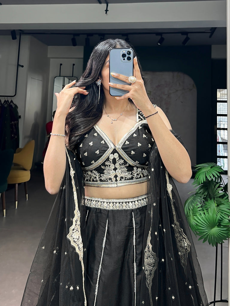 Black Threadwork Lehenga Set ClothsVilla