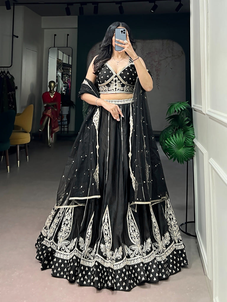 Black Threadwork Lehenga Set ClothsVilla