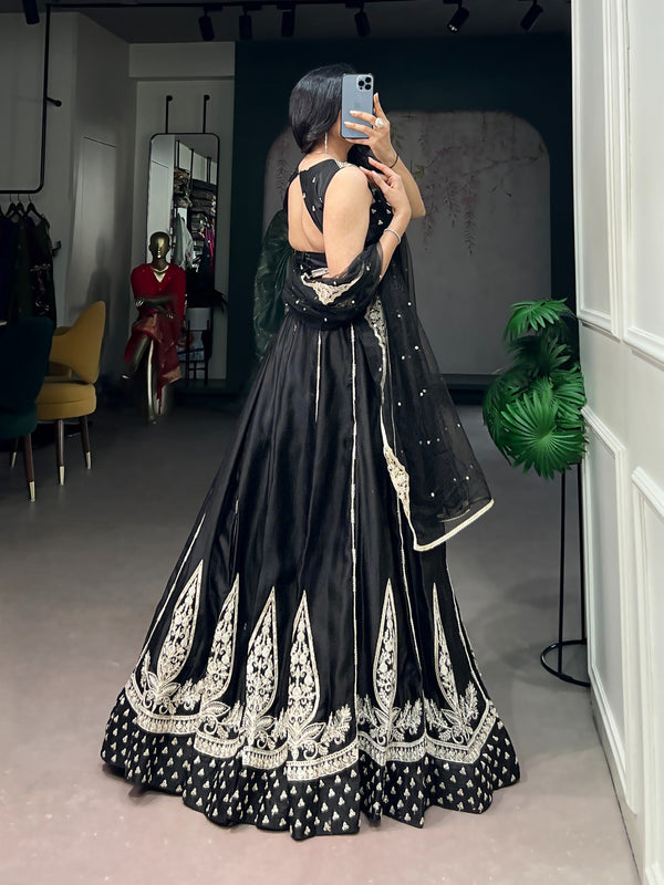 Black Threadwork Lehenga Set ClothsVilla