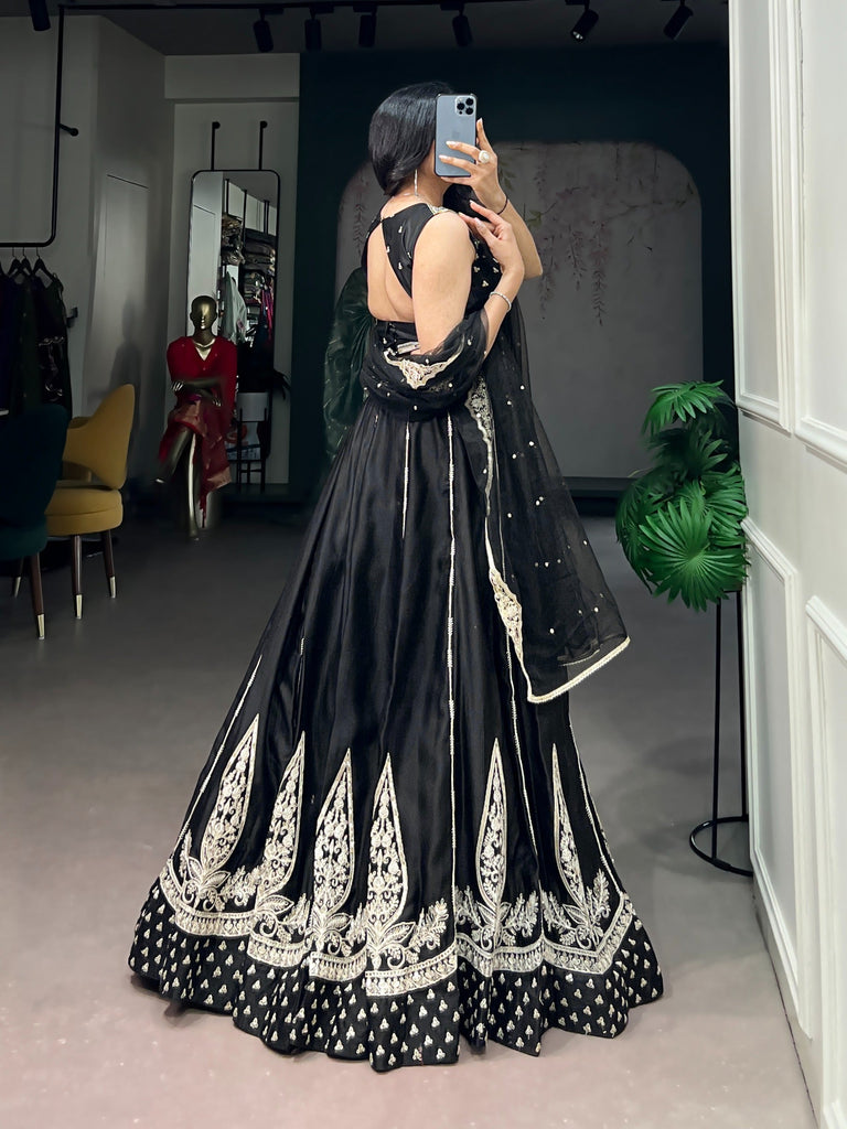 Black Threadwork Lehenga Set ClothsVilla