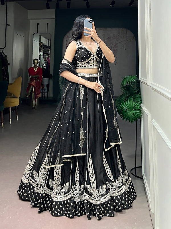 Black Threadwork Lehenga Set ClothsVilla