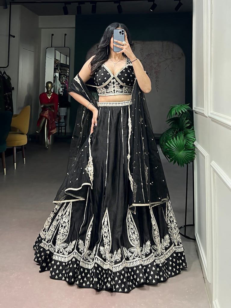 Black Threadwork Lehenga Set ClothsVilla