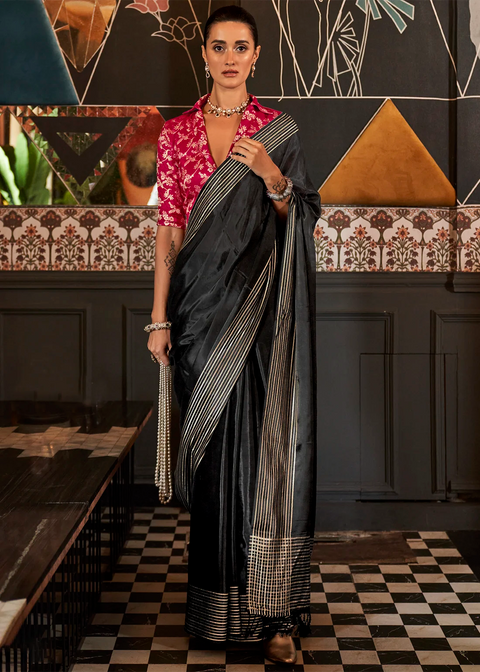 Black Timeless Blended Silk Saree – A Perfect Blend of Tradition & Elegance ClothsVilla Main image