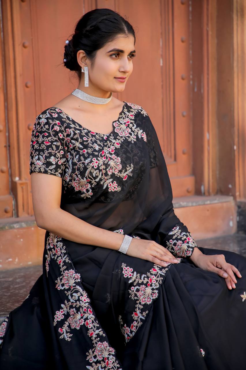 Black Timeless Elegance – Kasturi Silk Saree ClothsVilla