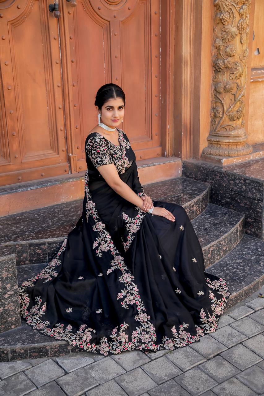 Black Timeless Elegance – Kasturi Silk Saree ClothsVilla