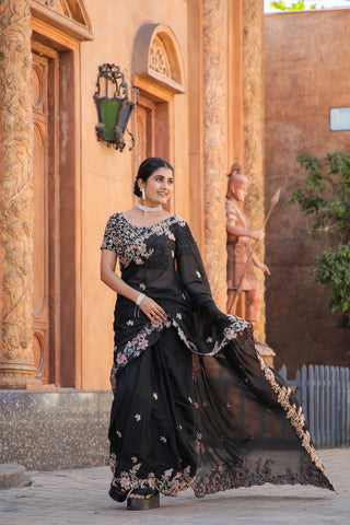 Black Timeless Elegance – Kasturi Silk Saree ClothsVilla