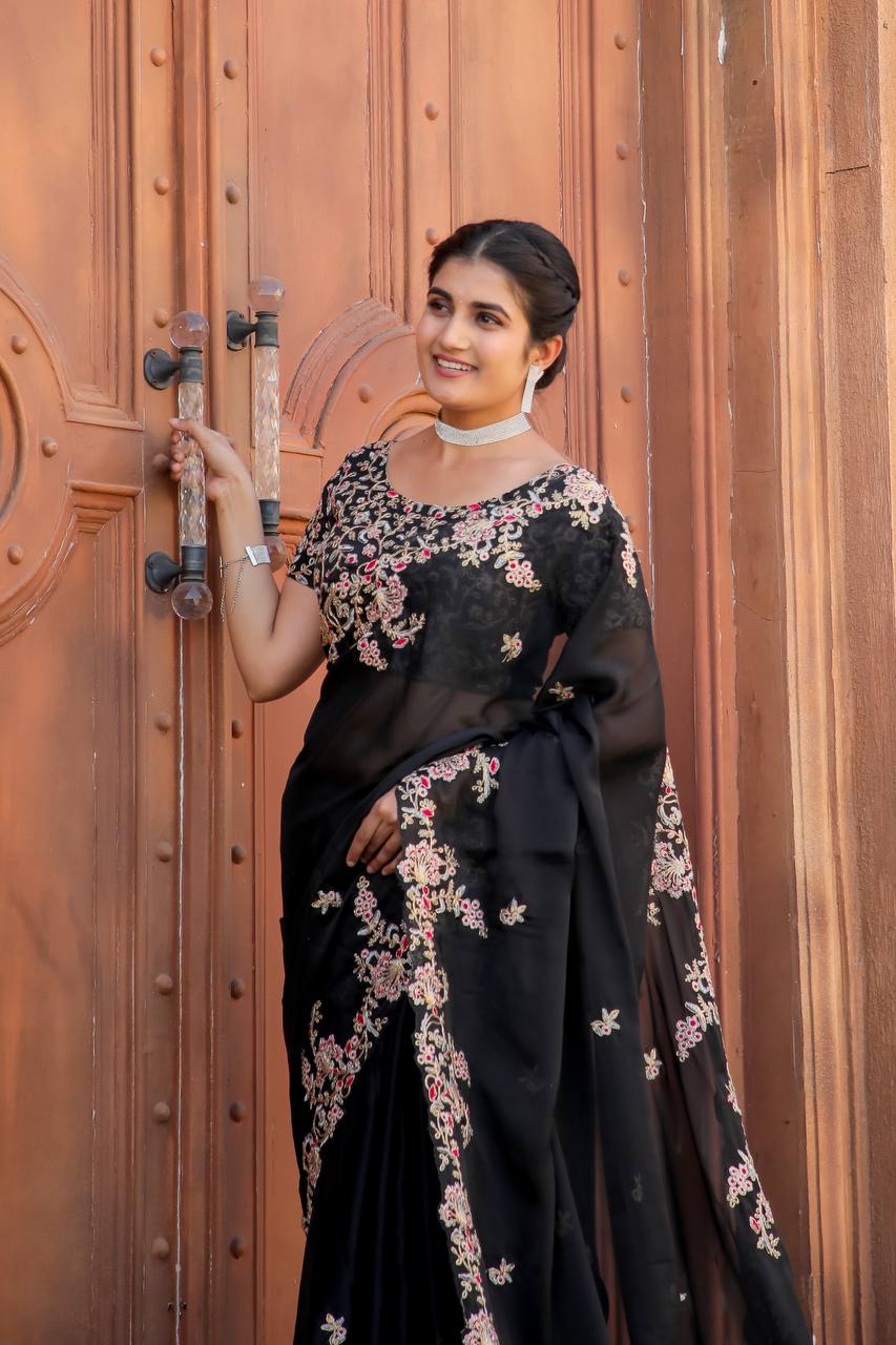 Black Timeless Elegance – Kasturi Silk Saree ClothsVilla