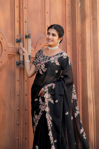 Black Timeless Elegance – Kasturi Silk Saree ClothsVilla