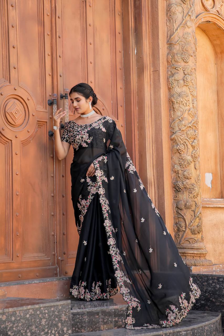 Black Timeless Elegance – Kasturi Silk Saree ClothsVilla