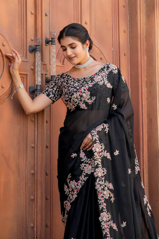 Black Timeless Elegance – Kasturi Silk Saree ClothsVilla