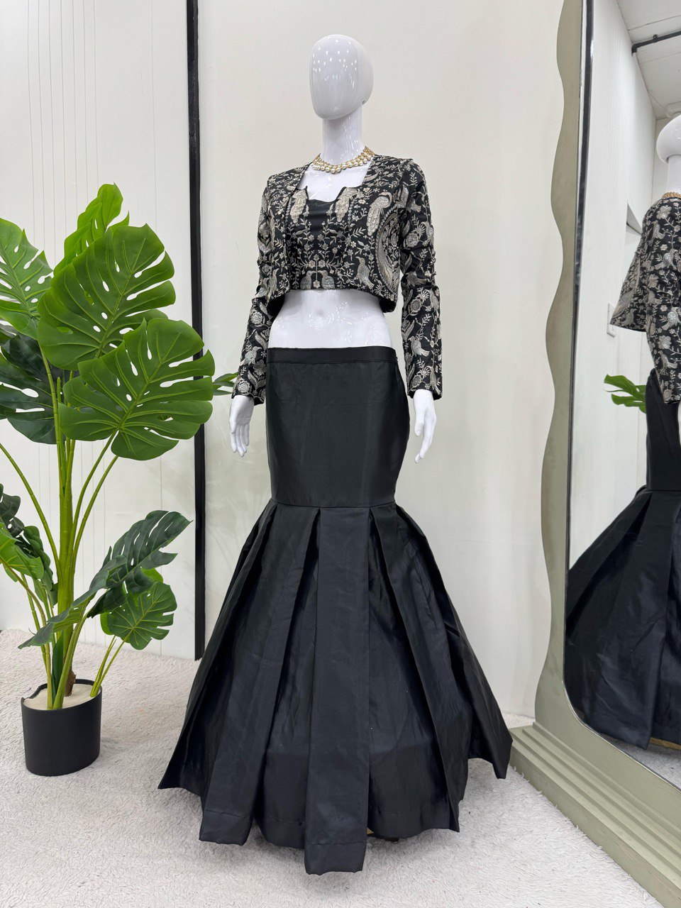 Black Trending 3-Piece Tapeta Silk Lehenga Set with Choli & Koti ClothsVilla
