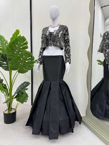 Black Trending 3-Piece Tapeta Silk Lehenga Set with Choli & Koti ClothsVilla