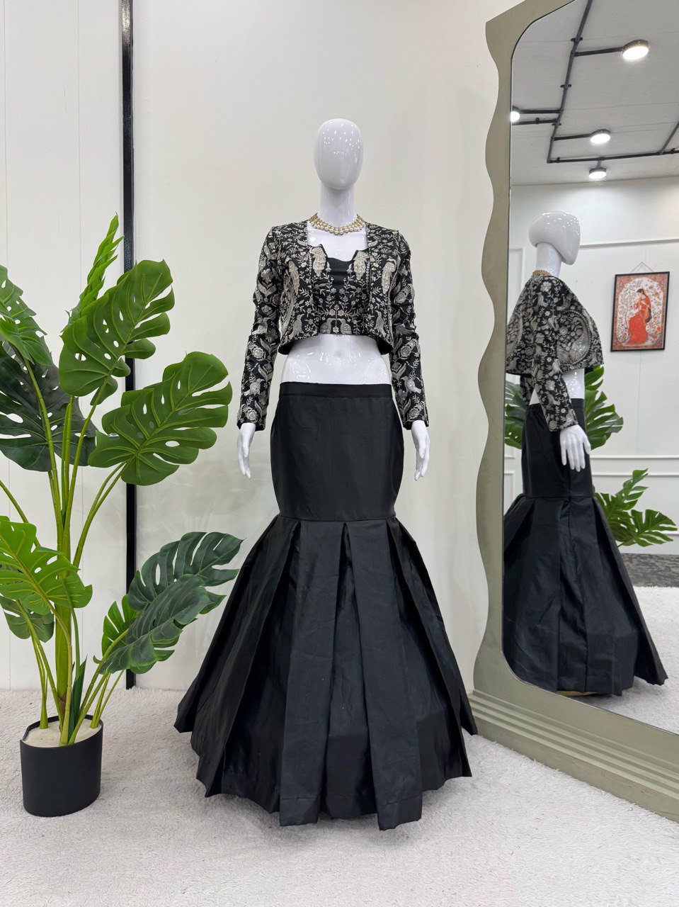 Black Trending 3-Piece Tapeta Silk Lehenga Set with Choli & Koti ClothsVilla