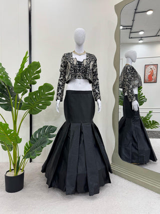 Black Trending 3-Piece Tapeta Silk Lehenga Set with Choli & Koti ClothsVilla