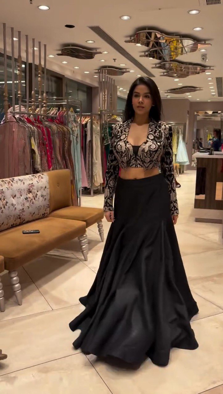 Black Trending 3-Piece Tapeta Silk Lehenga Set with Choli & Koti ClothsVilla