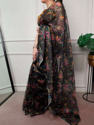 Black Trendy Floral Ethnic Saree ClothsVilla