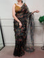 Black Trendy Floral Ethnic Saree ClothsVilla
