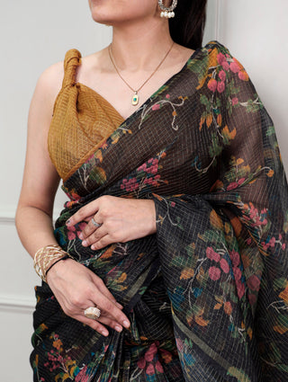 Black Trendy Floral Ethnic Saree ClothsVilla