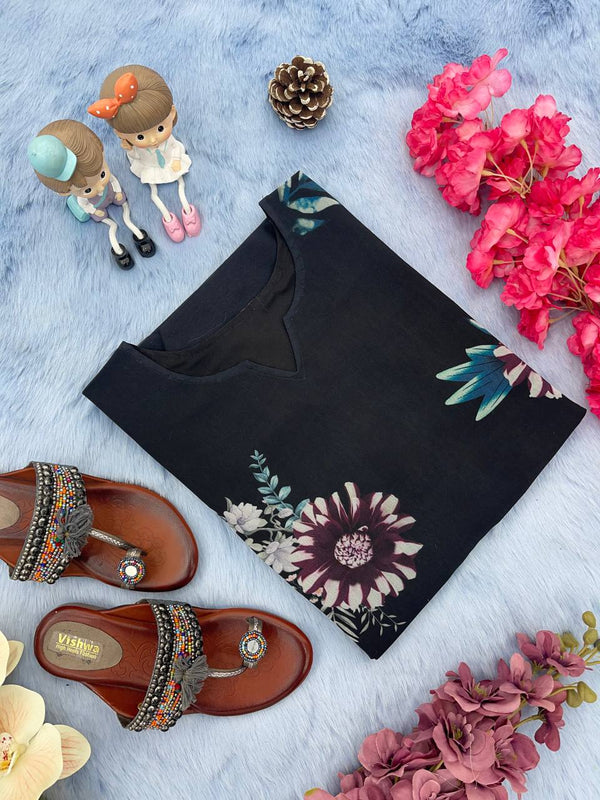 Black Trendy Printed Straight Kurti - Heavy Soft Faux Georgette Clothsvilla