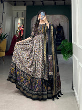 Load image into Gallery viewer, Black Tussar Silk Floral Gown with Foil Print &amp; Dupatta ClothsVilla