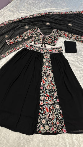 Black Unforgettable Elegance – Georgette Embroidered Lehenga Set ClothsVilla