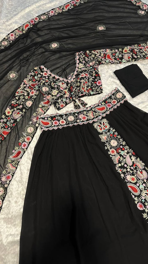 Black Unforgettable Elegance – Georgette Embroidered Lehenga Set ClothsVilla