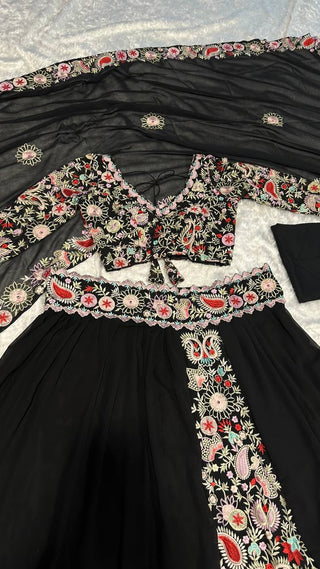 Black Unforgettable Elegance – Georgette Embroidered Lehenga Set ClothsVilla