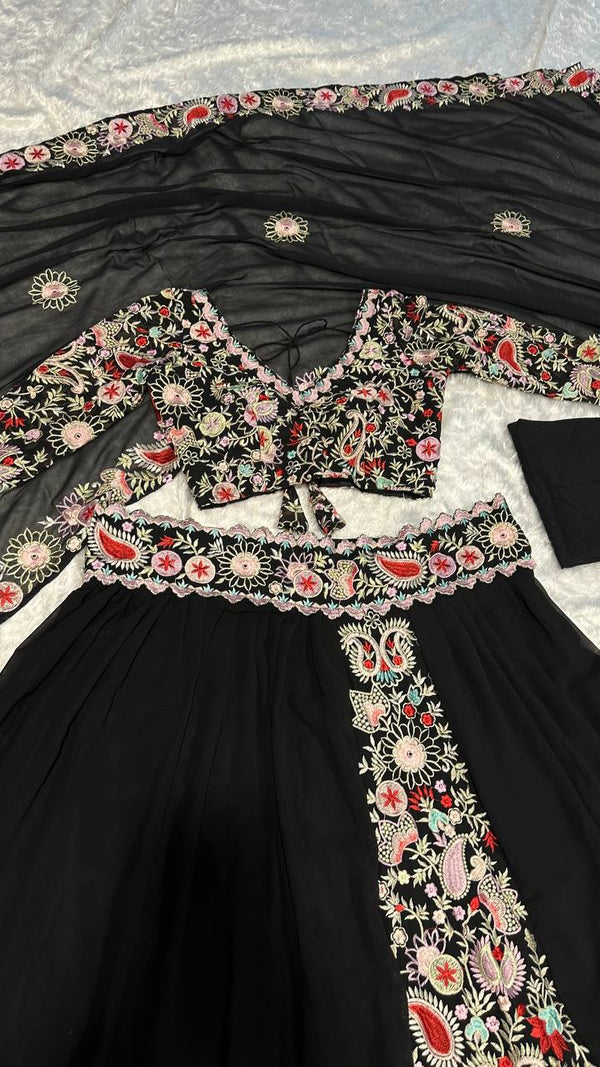 Black Unforgettable Elegance – Georgette Embroidered Lehenga Set ClothsVilla