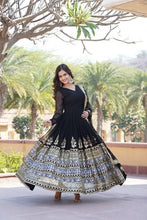 Load image into Gallery viewer, Elegant Black V-Neck Faux Blooming Gown with Sequined Embroidery and Dupatta ClothsVilla