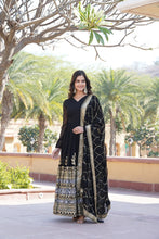 Load image into Gallery viewer, Elegant Black V-Neck Faux Blooming Gown with Sequined Embroidery and Dupatta ClothsVilla