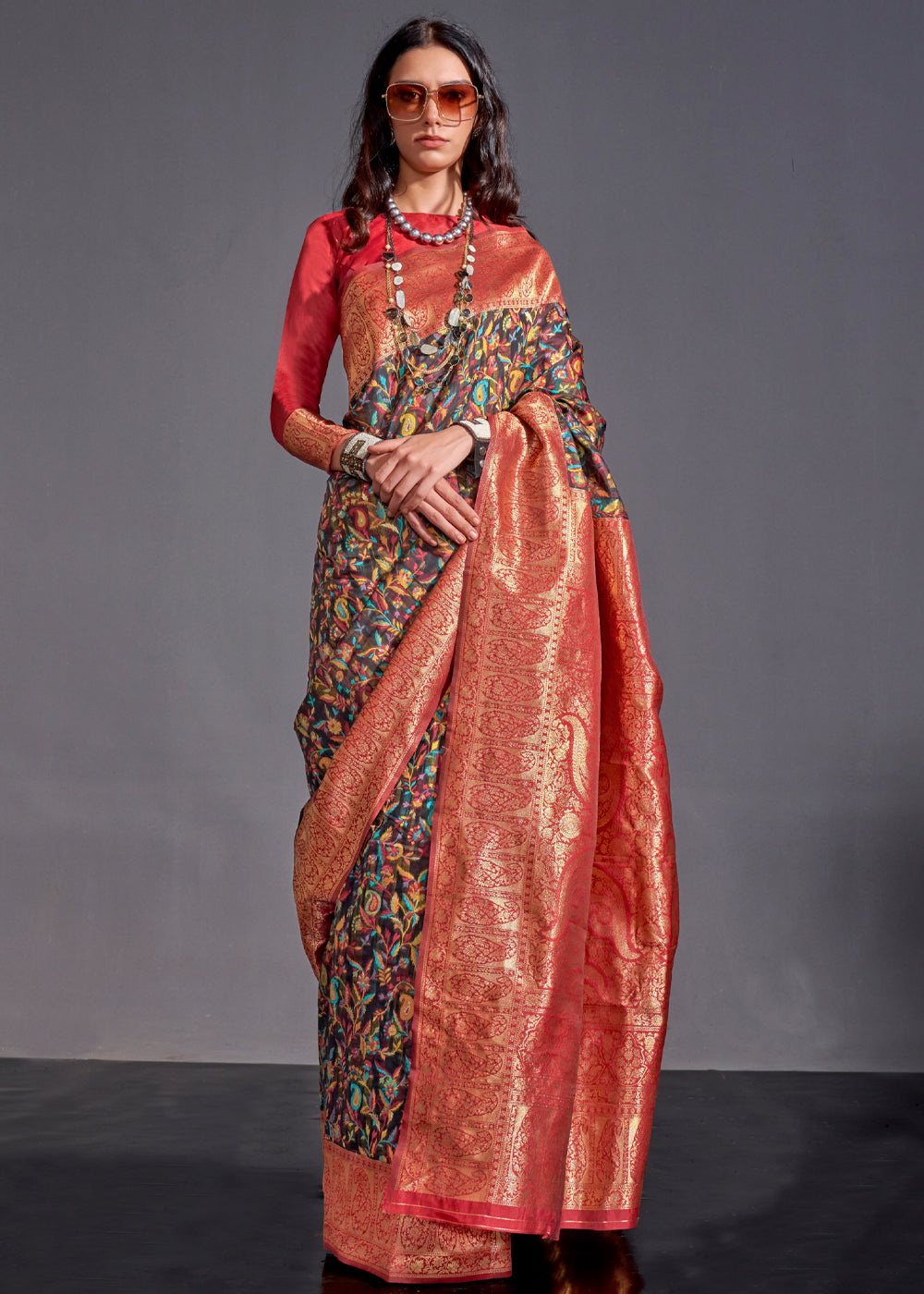 Black & Red Versatile Elegance Modal Silk Saree – Effortless Style for Every Occasion ClothsVilla Main image