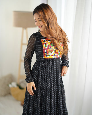 Black Vibrant Laheriya Anarkali Gown – Perfect for Navratri, Ready to Wear