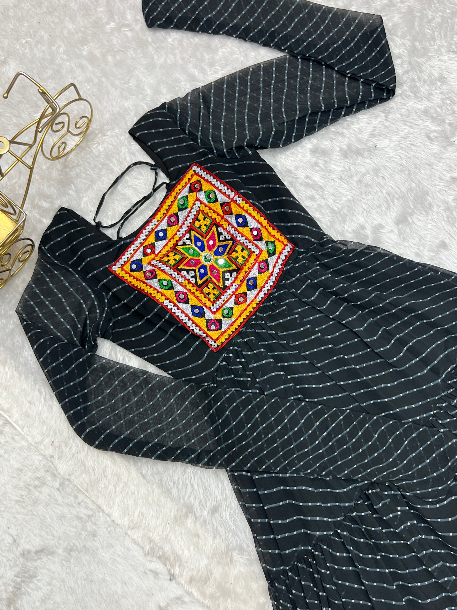 Black Vibrant Laheriya Anarkali Gown – Perfect for Navratri, Ready to Wear