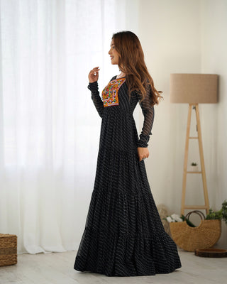 Black Vibrant Laheriya Anarkali Gown – Perfect for Navratri, Ready to Wear