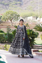 Load image into Gallery viewer, Luxe Black Viscose Jacquard Gown with Sequin Embroidery &amp; Russian Silk Dupatta ClothsVilla