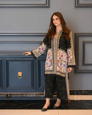 Black & White Digital Printed Pure Natural Crepe Kurti with Palazzo Set – Fully Stitched ClothsVilla