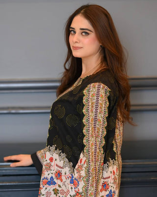 Black & White Digital Printed Pure Natural Crepe Kurti with Palazzo Set – Fully Stitched ClothsVilla