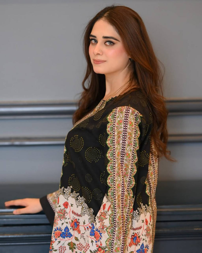 Black & White Digital Printed Pure Natural Crepe Kurti with Palazzo Set – Fully Stitched ClothsVilla