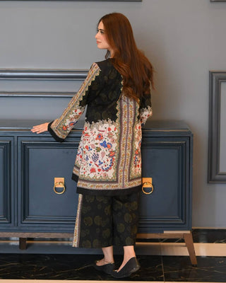 Black & White Digital Printed Pure Natural Crepe Kurti with Palazzo Set – Fully Stitched ClothsVilla