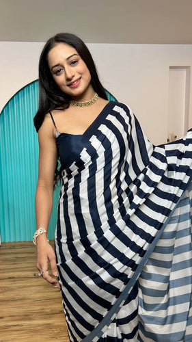 Black & White Elegant Satin Crepe Silk Digital Print Ready-to-Wear Saree ClothsVilla