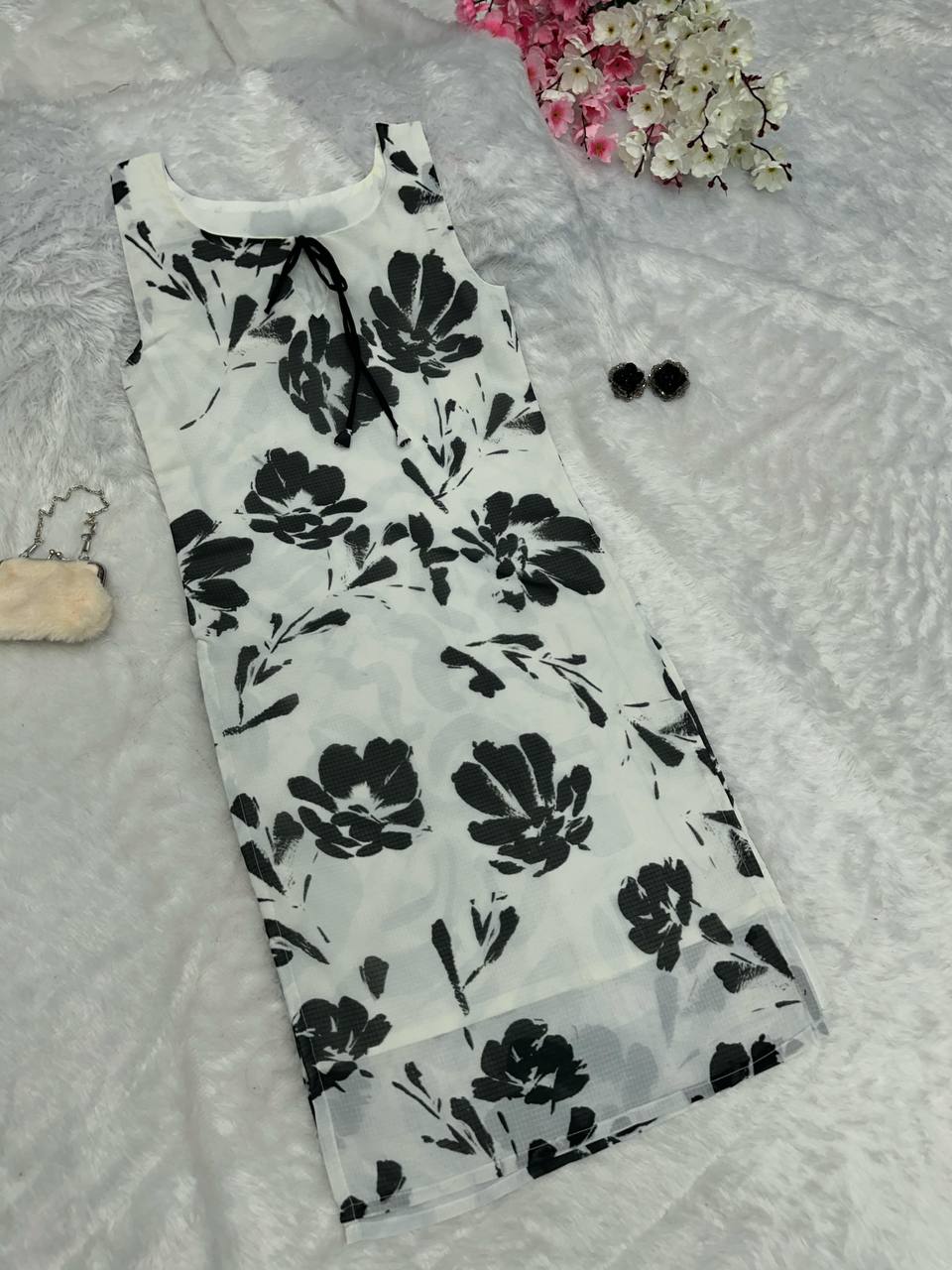 Black & White Elegant Summer Cotton Kurti ClothsVilla