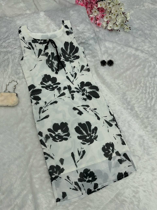 Black & White Elegant Summer Cotton Kurti ClothsVilla