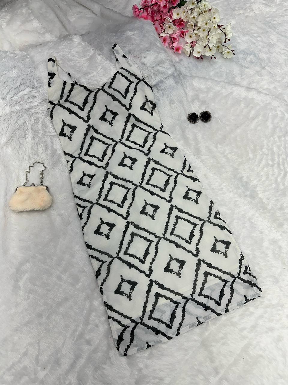 Black & White Elegant Summer Cotton Kurti ClothsVilla