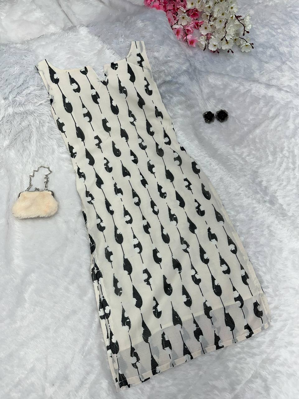 Black & White Elegant Summer Cotton Kurti ClothsVilla