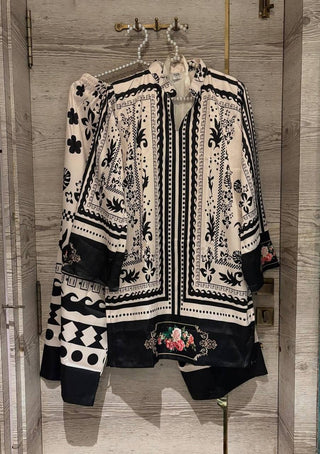 Black & White Stylish Pure Natural Crepe Digital Print Co-Ord Set Top & Plazzo Fully Stitched ClothsVilla