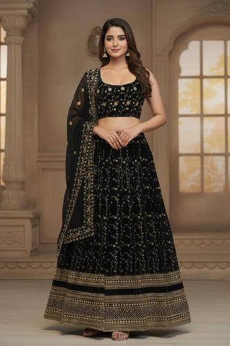 Black Zari Embroidered Lehenga Set