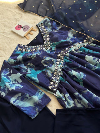Blue Alia Side Cut-3 Pic Suit Set Elegance with a Modern Twist ClothsVilla.com